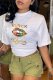 White Simplicity Lips Printed Patchwork O Neck T-Shirts