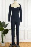 Purple Sexy Solid Patchwork Slit Square Collar Long Sleeve Two Pieces