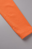 Orange Sexy Solid Patchwork Feathers Asymmetrical V Neck Pencil Skirt Dresses