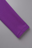 Purple Sexy Solid Patchwork Slit Square Collar Long Sleeve Two Pieces