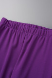 Purple Sexy Solid Patchwork Slit Square Collar Long Sleeve Two Pieces