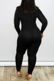 Black Sexy Solid Patchwork Zipper O Neck Skinny Jumpsuits