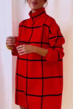 Red Casual Print Patchwork Half A Turtleneck Straight Dresses