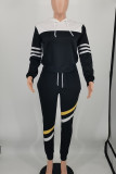 Black Casual Sportswear Solid Patchwork Hooded Collar Long Sleeve Two Pieces