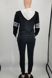 Black Casual Sportswear Solid Patchwork Hooded Collar Long Sleeve Two Pieces