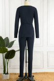 Purple Sexy Solid Patchwork Slit Square Collar Long Sleeve Two Pieces