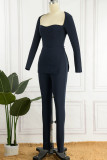 Purple Sexy Solid Patchwork Slit Square Collar Long Sleeve Two Pieces
