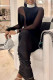 Black Sexy Solid Patchwork See-through Fold Turtleneck Pencil Skirt Dresses