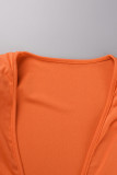 Orange Sexy Solid Patchwork Feathers Asymmetrical V Neck Pencil Skirt Dresses
