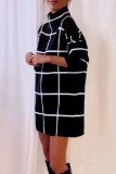 Red Casual Print Patchwork Half A Turtleneck Straight Dresses