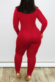 Red Sexy Solid Patchwork Zipper O Neck Skinny Jumpsuits