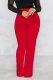 Red Street Solid Patchwork Boot Cut High Waist Speaker Solid Color Bottoms