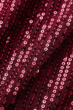 Red Sexy Solid Tassel Sequins Patchwork Backless Slit V Neck Long Dress Dresses