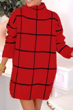 Red Casual Print Patchwork Half A Turtleneck Straight Dresses