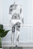 White Sexy Print Patchwork Half A Turtleneck Long Sleeve Two Pieces