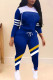 Blue Casual Sportswear Solid Patchwork Hooded Collar Long Sleeve Two Pieces