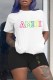 Black Casual Print Letter O Neck Short Sleeve Two Pieces