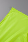 Green Sexy Solid Patchwork Oblique Collar Pencil Skirt Dresses
