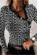 Black Casual Print Patchwork Oblique Collar Tops