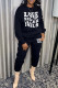 Black Casual Print Patchwork O Neck Long Sleeve Two Pieces