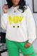 White Cute Print Patchwork O Neck Tops