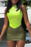 Green Sexy Solid Patchwork Oblique Collar Pencil Skirt Dresses