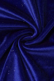 Royal Blue Sexy Solid Patchwork Fold Asymmetrical V Neck Pencil Skirt Dresses