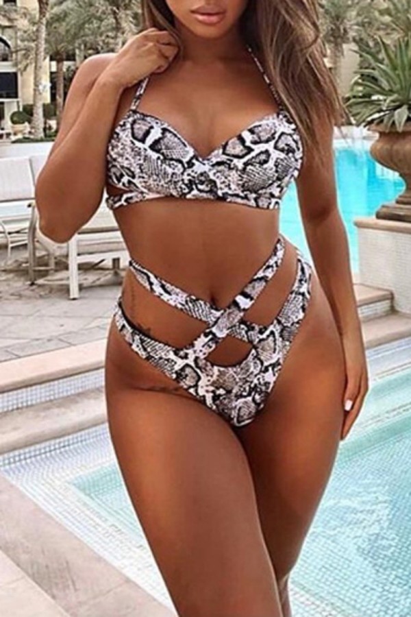 Multicolor Sexy Print Bandage Backless Swimwears (With Paddings)