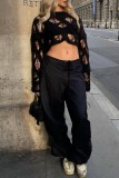 Black Sexy Casual Solid Ripped Hollowed Out See-through O Neck Tops