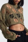 Black Sexy Casual Solid Ripped Hollowed Out See-through O Neck Tops