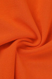 Tangerine Red Sexy Solid Hollowed Out Patchwork Spaghetti Strap One Step Skirt Dresses