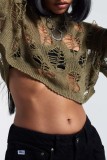 Black Sexy Casual Solid Ripped Hollowed Out See-through O Neck Tops