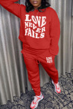 Red Casual Print Patchwork O Neck Long Sleeve Two Pieces