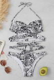 Multicolor Sexy Print Bandage Backless Swimwears (With Paddings)