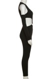 Black Sexy Solid Hollowed Out O Neck Regular Jumpsuits