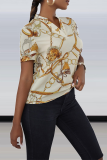 Yellow Street Print Patchwork V Neck Tops