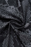 Black Sexy Print Patchwork See-through O Neck Long Sleeve Two Pieces