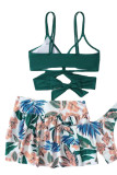 Green Sexy Print Patchwork 3 Piece Sets
