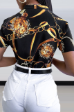 Yellow Street Print Patchwork V Neck Tops