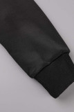 Black Casual Street Print Patchwork Buckle Cardigan Collar Outerwear