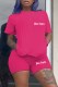 Rose Red Casual Print Letter O Neck Short Sleeve Two Pieces