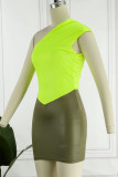 Green Sexy Solid Patchwork Oblique Collar Pencil Skirt Dresses