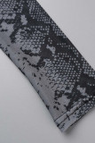 Black Sexy Print Patchwork See-through O Neck Long Sleeve Two Pieces