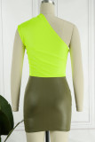 Green Sexy Solid Patchwork Oblique Collar Pencil Skirt Dresses