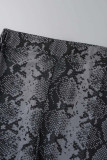 Black Sexy Print Patchwork See-through O Neck Long Sleeve Two Pieces
