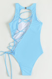 Red Sexy Solid Bandage Hollowed Out Patchwork Swimwears