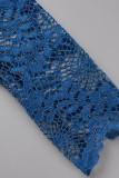 Blue Casual Patchwork Lace O Neck Long Sleeve Dresses