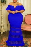 Red Sexy Formal Solid Patchwork See-through Off the Shoulder Evening Dress Plus Size Dresses