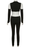 Black Sexy Solid Hollowed Out O Neck Regular Jumpsuits
