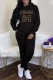 Black Casual Print Basic Hooded Collar Long Sleeve Two Pieces